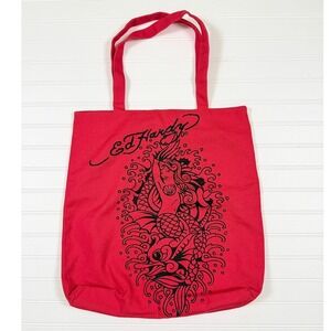 Ed Hardy Canvas Tote Bag Mermaid Graphic Y2K Shoulder Snap Zipper Pocket - FLAWS